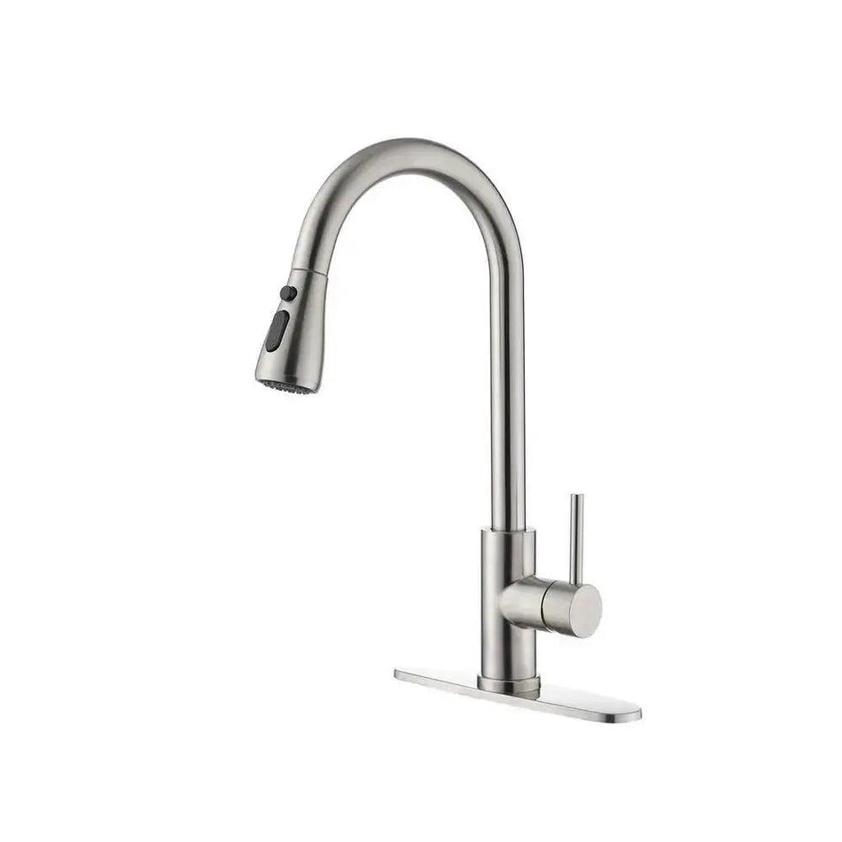 Single Handle High Arc Pull Out Kitchen Faucet, Single Level Stainless Steel Kitchen Sink Faucets with Pull Down Sprayer      Default Title
