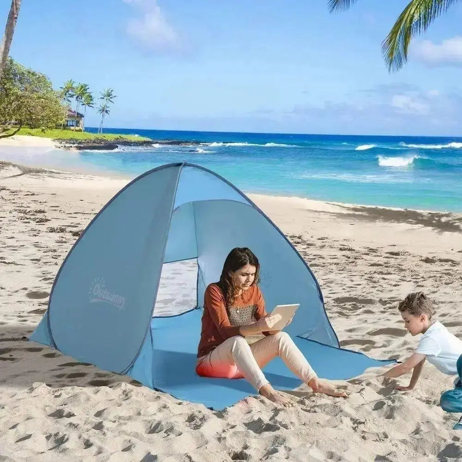 Beach Tent Instant Camping Pop up Tent Sun Shade Shelter, Blue Out sunny      Default Title