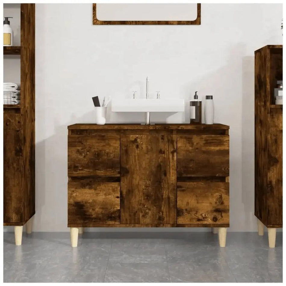 Sink Cabinet Smoked Oak 80x33x60 cm Engineered Wood      Default Title
