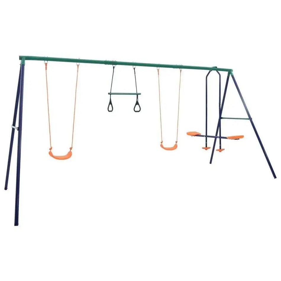 Swing Set with Gymnastic Rings and 4 Seats Steel      Default Title