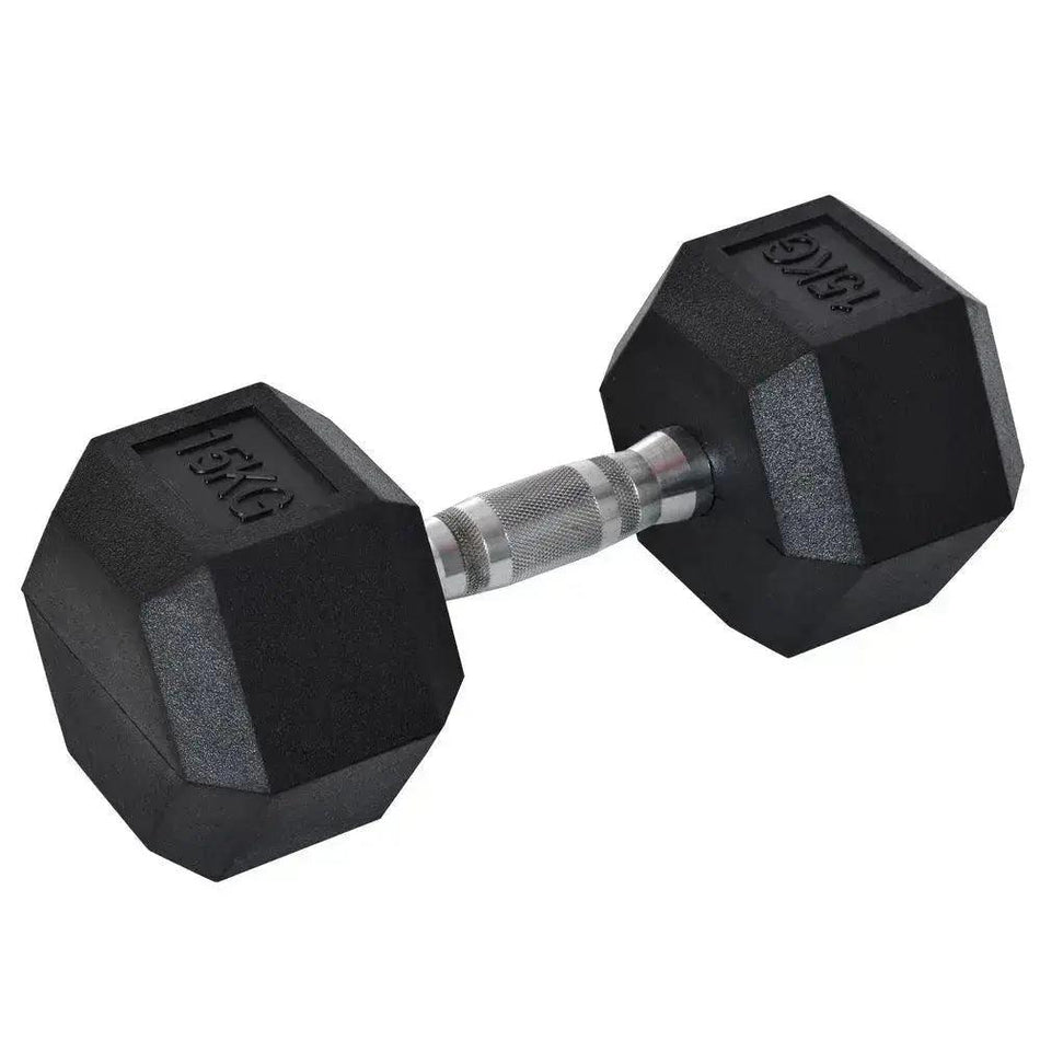 15KG Single Rubber Hex Dumbbell Portable Hand Weights Home Gym HOM COMM      Default Title