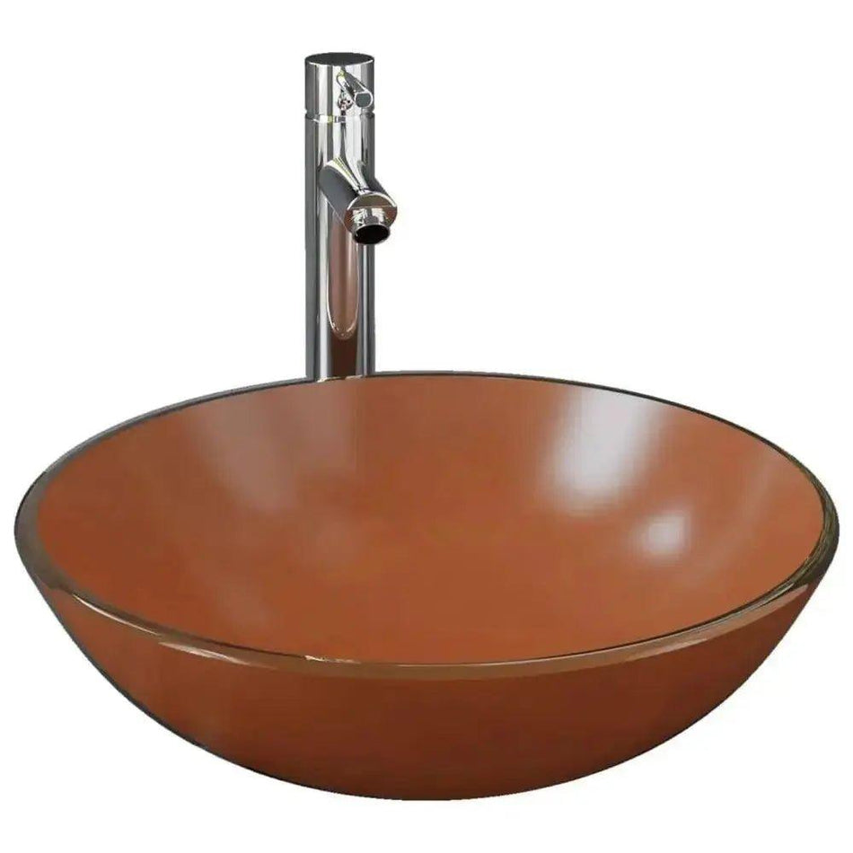 Bathroom Sink with Tap and Push Drain, Brown Tempered Glass      Default Title