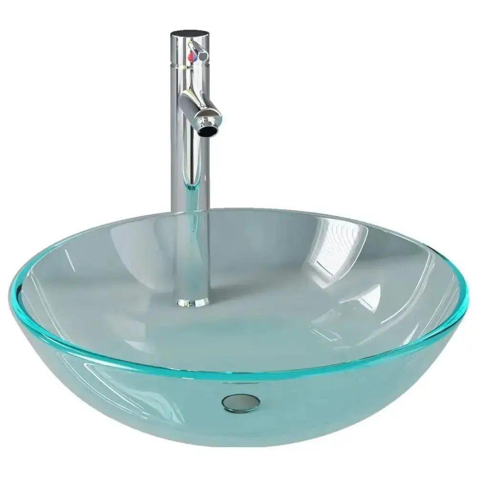 Bathroom Sink with Tap and Push Drain Clear Tempered Glass      Default Title