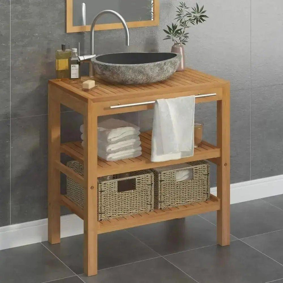 Bathroom Vanity Cabinet Solid Teak with River stone Sink      Default Title
