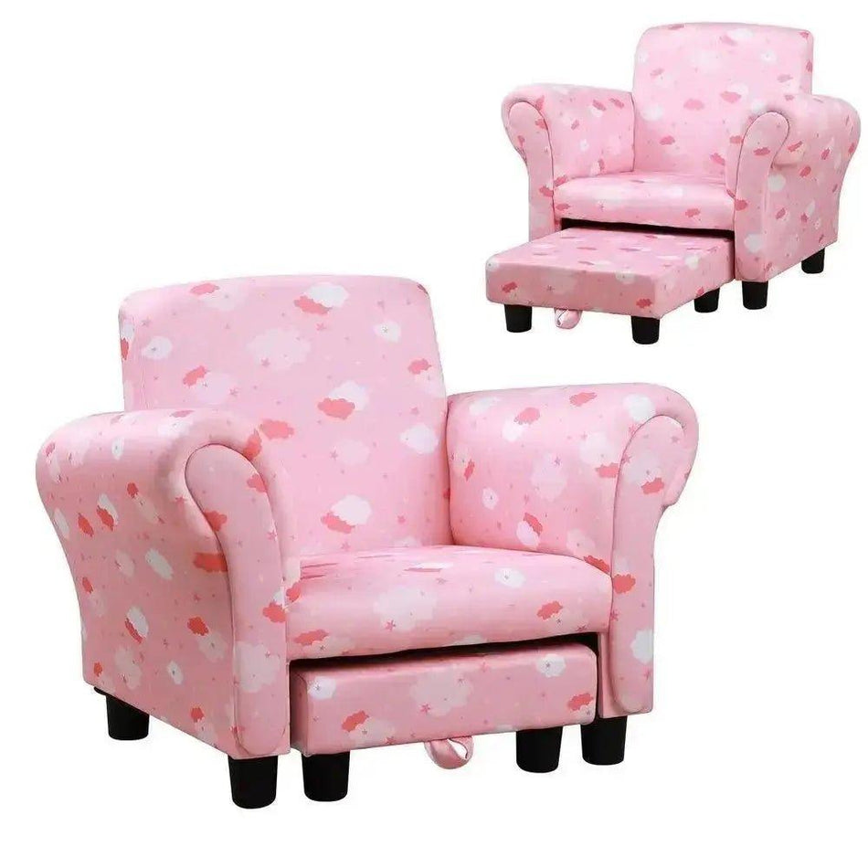 Cute Cloud Star Kids Children Armchair Mini Seat Wood w/ Footrest Padding Pink      Default Title