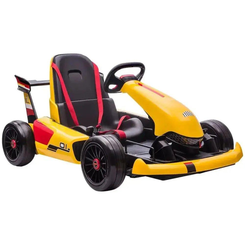 Electric Go Kart w/ Adjustable Footrest, Rechargeable Battery, Light - Yellow      Default Title