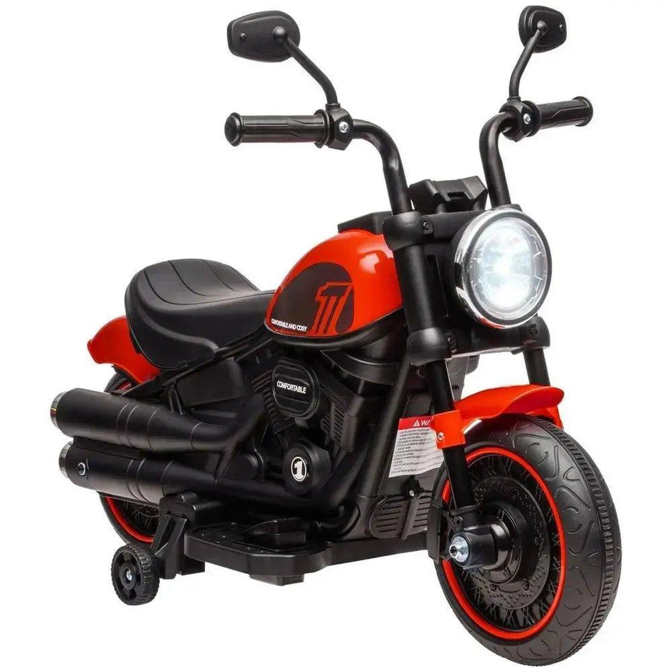 HOM COMM 6V Electric Motorbike with Training Wheels, One-Button Start - Red      Default Title