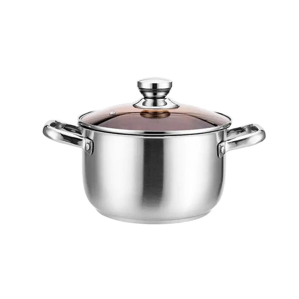 Household Soup Pot Non-sticky Thickened Stainless Steel Binaural Pot Induction Cooker with Tempered Glass Lid      Default Title
