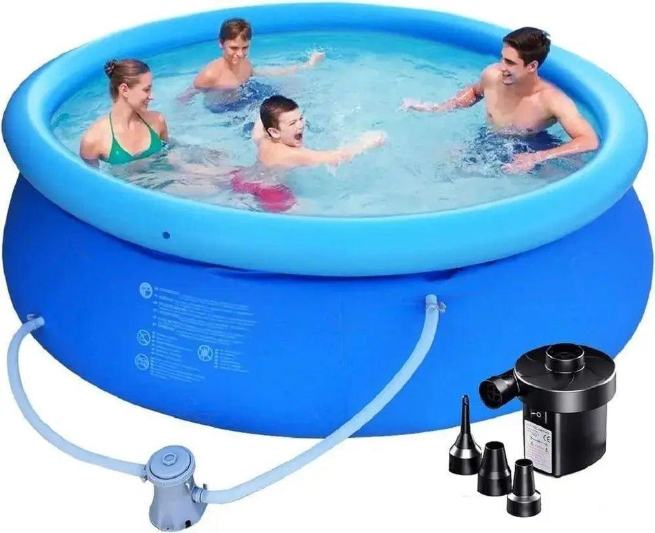 Inflatable Swimming Pool Above Ground with Electric Air Pump & Filter Pump, Repair Kit Accessories Ring Round Pools for Outdoor Garden Lawn Backyard Family Adults, Kids Children (10 ft x 30 in)      Default Title