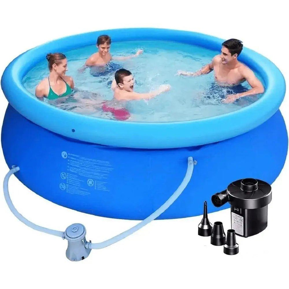 Inflatable Swimming Pool Above Ground with Electric Air Pump & Filter Pump, Repair Kit Accessories Ring Round Pools for Outdoor Garden Lawn Backyard Family Adults, Kids Children (10 ft x 30 in)      Default Title