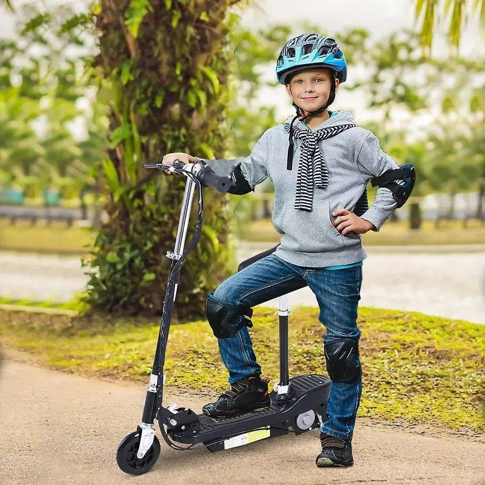 Kids Fordable Electric Powered Scooter 120W Toy Brake Kickstand Black HOM COMM      Default Title