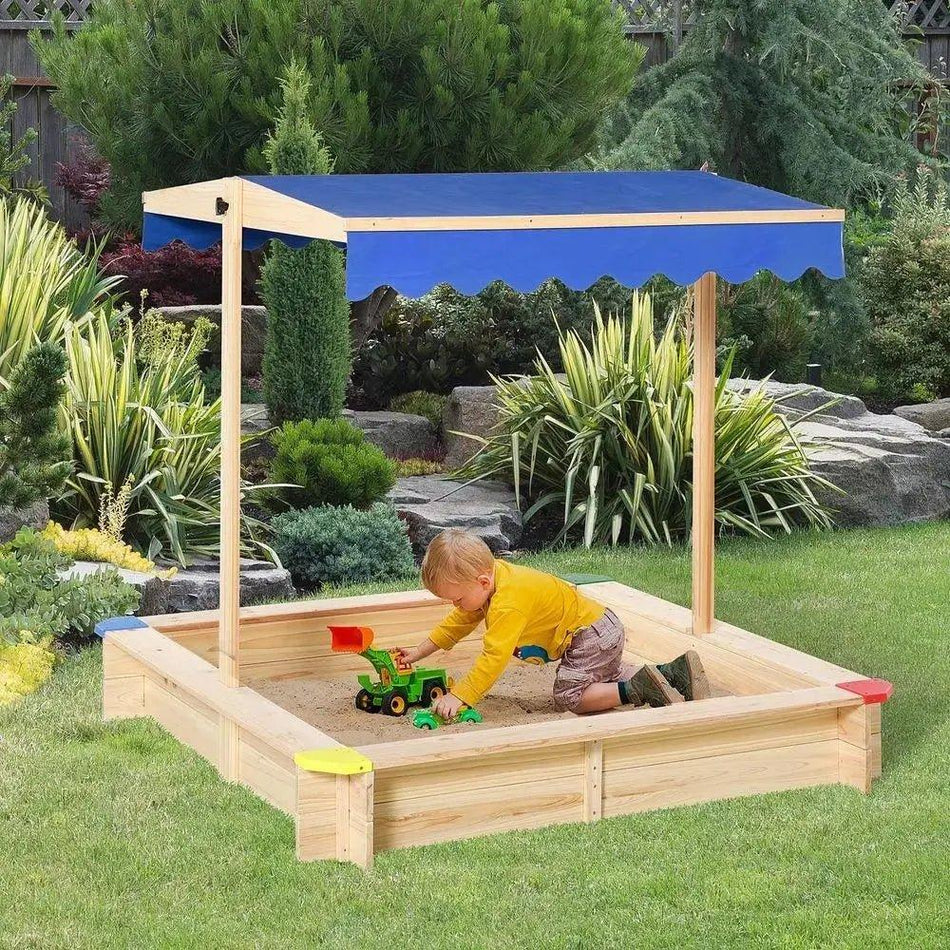 Kids Wooden Cabana Sandbox Children Outdoor Play sett w/ Bench Canopy      Default Title