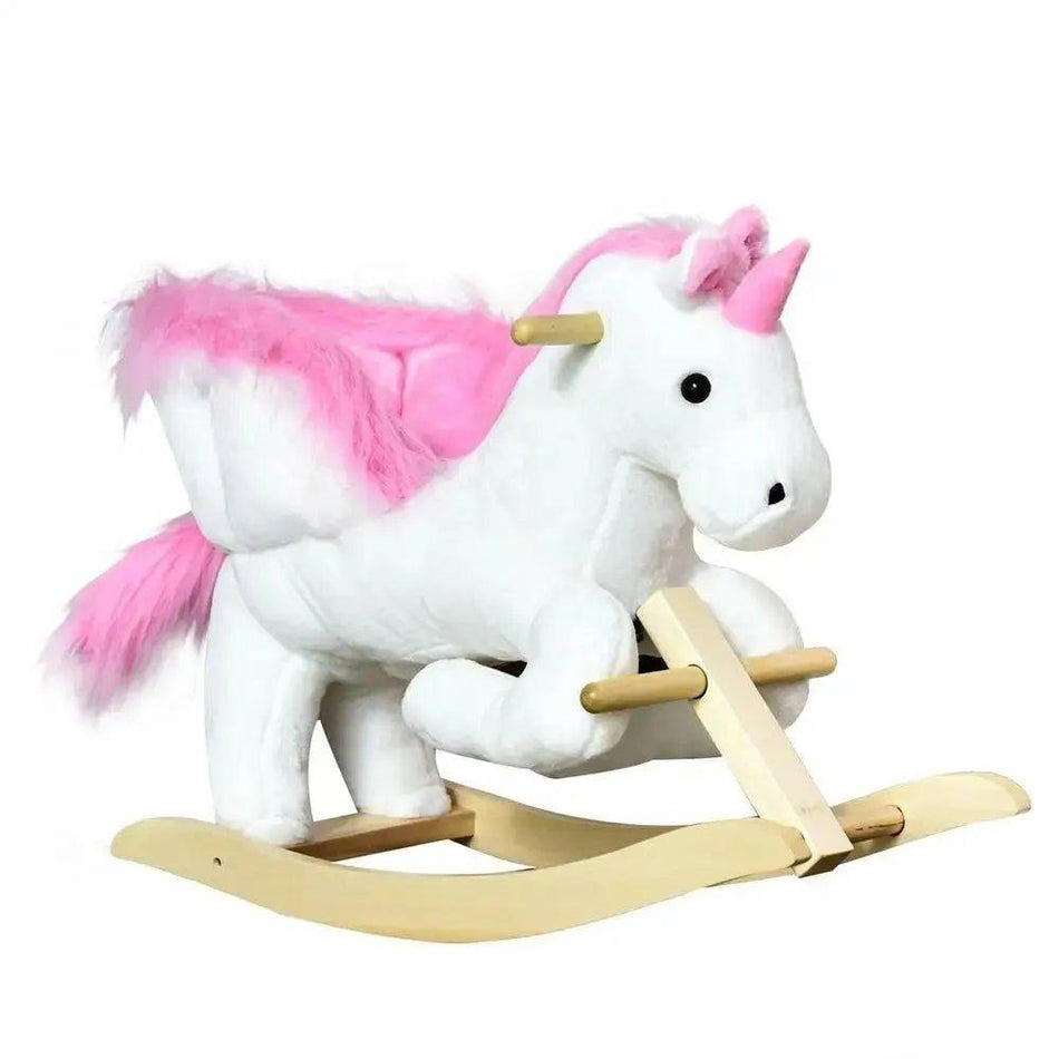 Kids Wooden Ride On Unicorn Rocking Horse Plush Toy Soft Seat Pink HOM COMM      Default Title