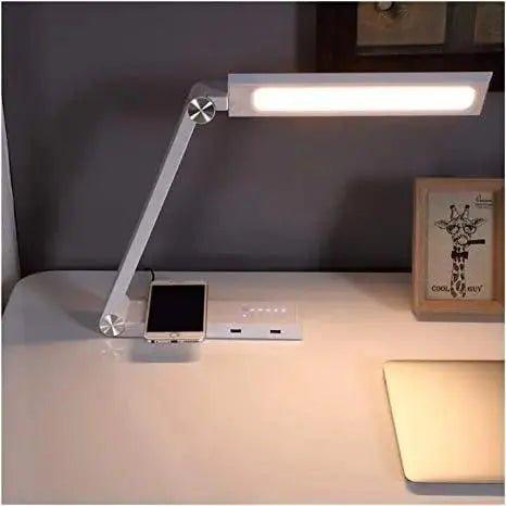 LED Wireless Charging Long Arm Desk Lamp Dimming Table Lamp Aluminum Alloy Folding Long Life Reading Light Multiple Color Modes      White, Black