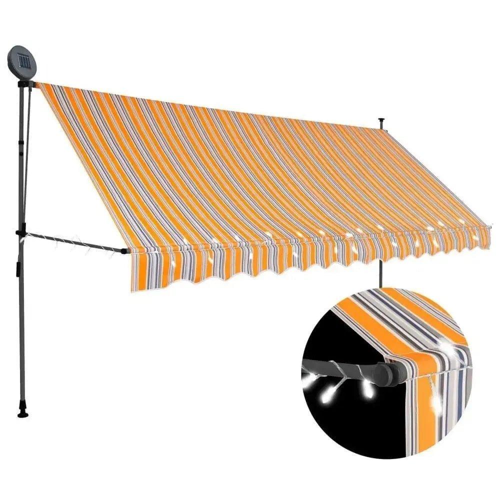 Manual Retractable Awning with LED 400 cm Yellow and Blue      Default Title