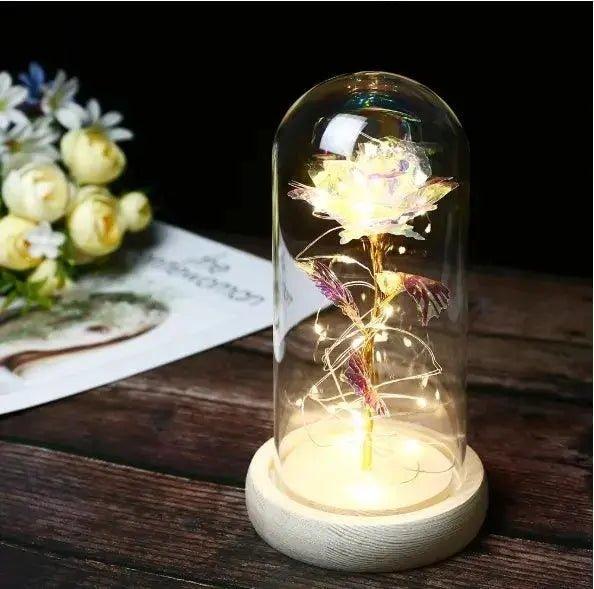 Mother's Day gift Enchanted Forever Rose Flower In Glass LED Light Home Decoration      Bright gold, Bright grey, Bright blue, Bright red, Bright pink, Red rose, Blue rose, Pink white rose, Purple rose, Pink rose