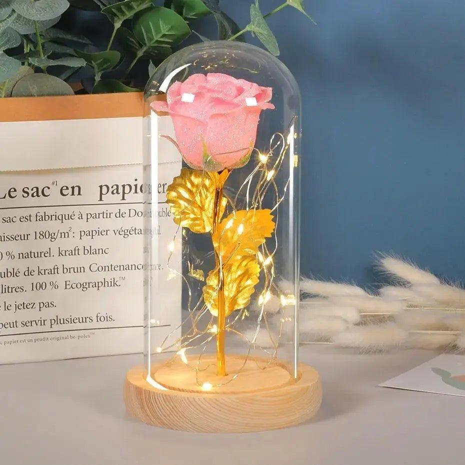 Mother's Day gift Enchanted Forever Rose Flower In Glass LED Light Home Decoration      Bright gold, Bright grey, Bright blue, Bright red, Bright pink, Red rose, Blue rose, Pink white rose, Purple rose, Pink rose