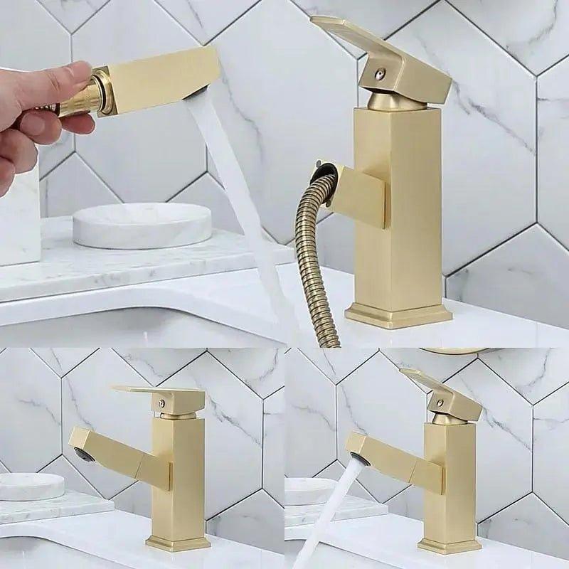 Nordic Brass Brushed Gold Pull Hot And Cold Water Faucet      Golden / Low, Golden / High